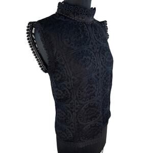 Cliche' 100% Cotton Lace Crochet Mock Neck Dolman Cap Sleeve Blouse M Medium